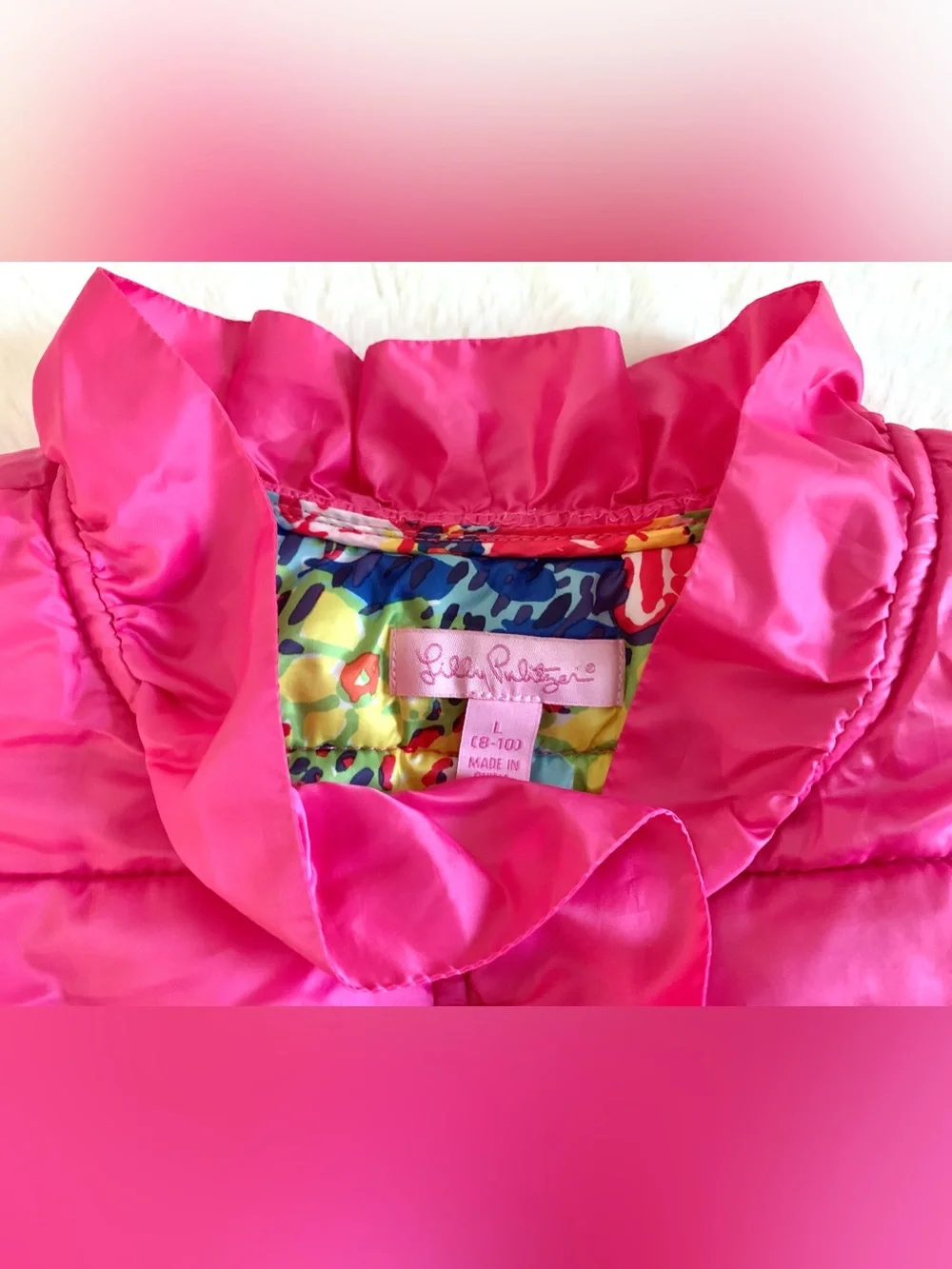 Lilly Pulitzer Girl Pink Puffer Vest jacket Large 8-10 EUC